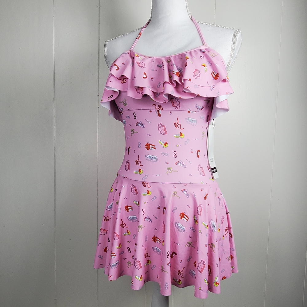 New purses / shoe design ruffle and skirt vintag style halter swimsuit Size Medi